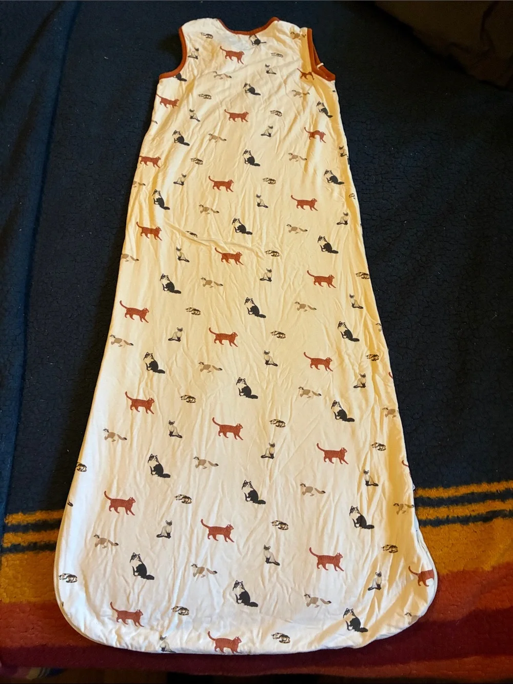 Kyte BABY Cream Sleep Sack with Rust Trim and Cat Print